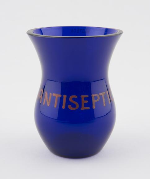 Blue glass antiseptic jar, made by Burroughs Wellcome?, English