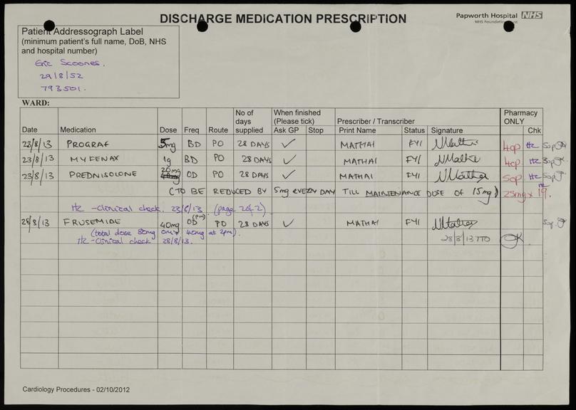 Discharge Medication Prescription for a heart transplant recipient