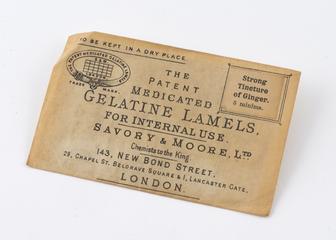 Envelope containing gelatin lamels impregnated with ginger