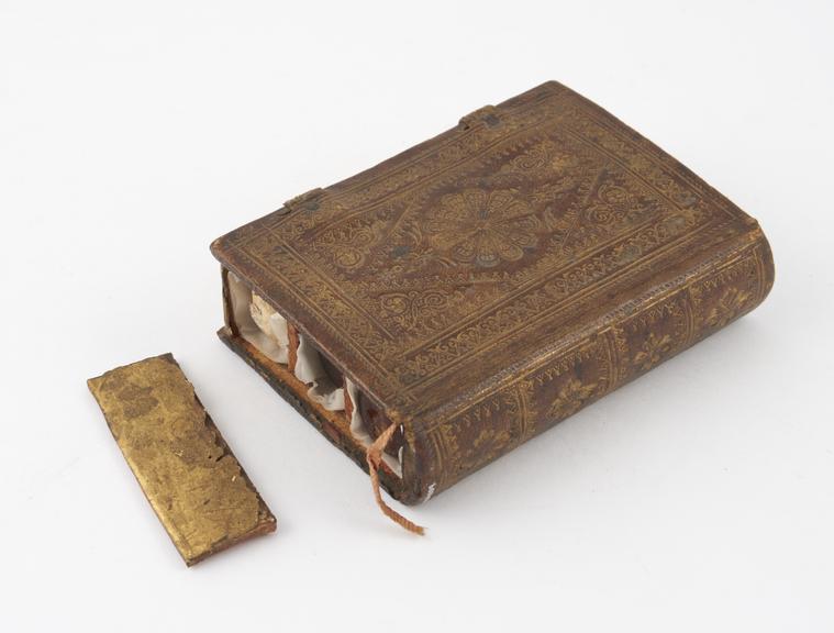 Essence box in form of book, with 5 bottle, 17th century