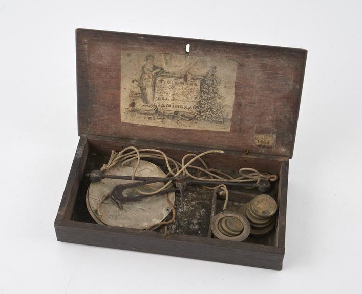 Scales, apothecary's, cased