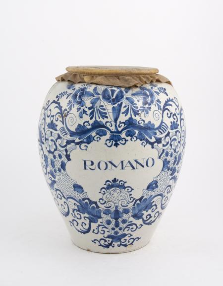 Earthenware snuff storage jar, decorated