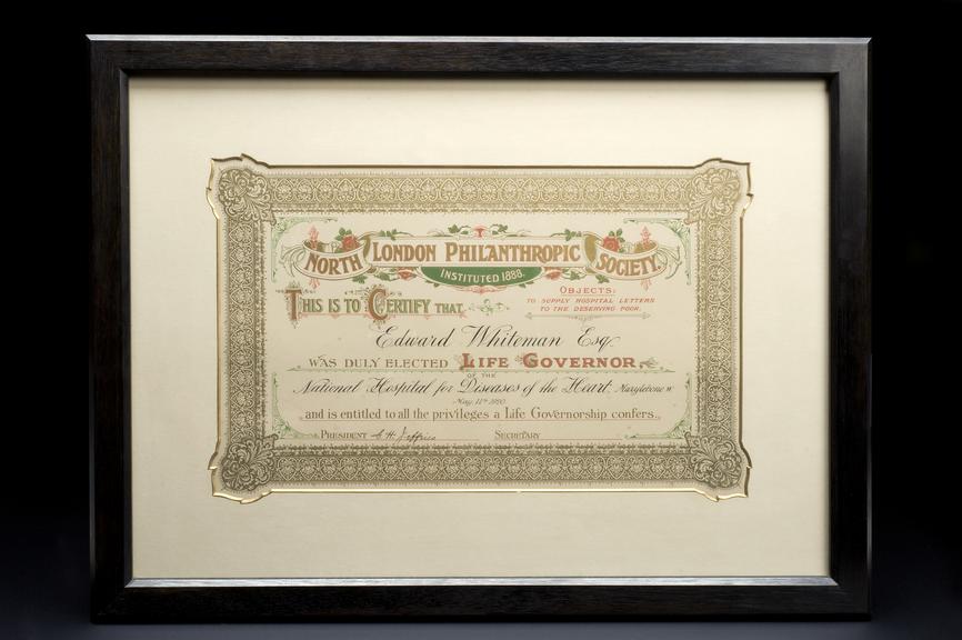 Certificate, framed and mounted