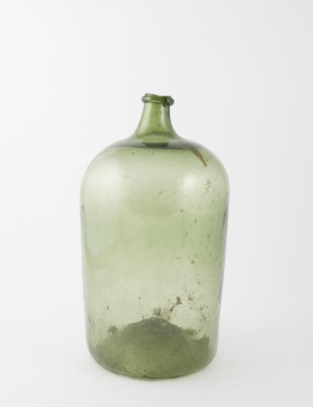 Storage bottle, green glass, unlabelled, English