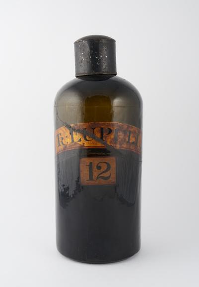 English glass pharmacy bottle, 19th century