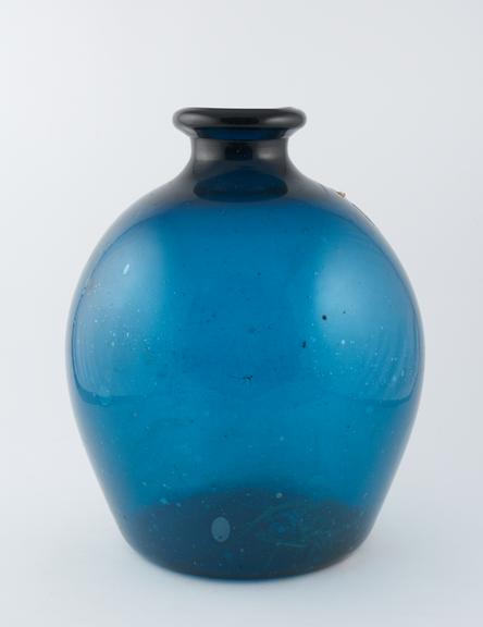 Storage bottle, glass, blue, English, 18th century