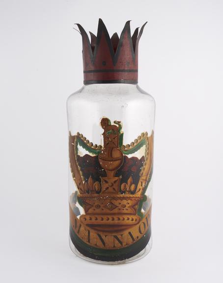 Glass specie jar, with metal crown lid, labelled MANNA.OPT''