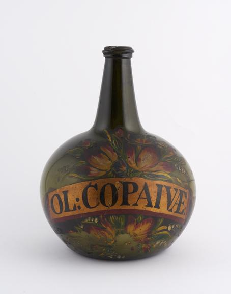 Carboy with painted floral design, for OL:COPAIVAE:'