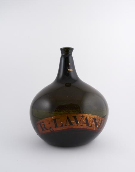 Carboy, glass, dark green, English, 18th century