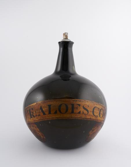 Carboy, for TR:ALOES CO:', possibly 18th century'