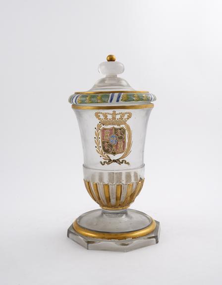 Glass urn-shaped jar with octagonal base