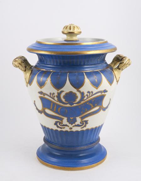 Honey storage jar, ornate gilt porcelain