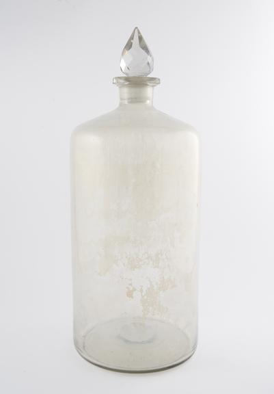 Glass display bottle, cylindrical, narrow mouthed