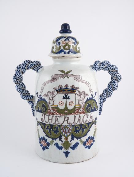 Pharmacy storage jar, French, Hustin factory, 1725-1775
