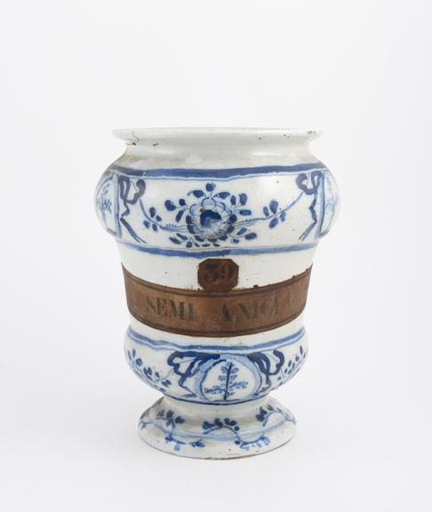 Blue and white pharmacy vase used for aniseed, North Italy