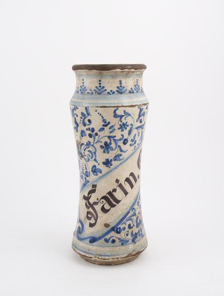 Albarello, Spanish, from Catalonia, 18th century blue and white