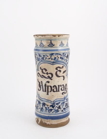 Albarello, Spanish, from Catalonia, 18th century blue and white