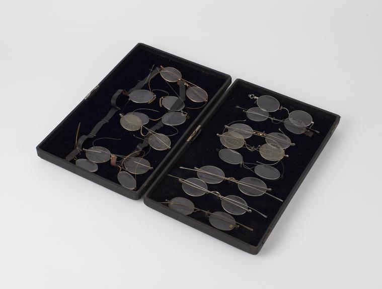 14 pattern spectacles, different frame styles, in fitted case