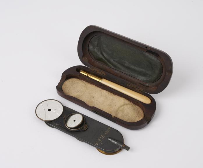 Morton's type ophthalmoscope in wooden case