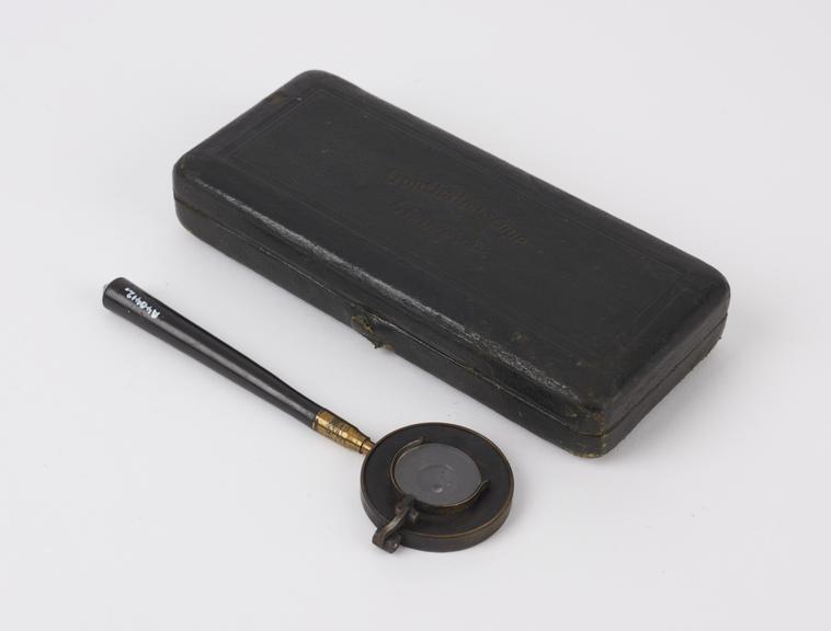 Liebreich's type ophthalmoscope, in case, contents incomplete