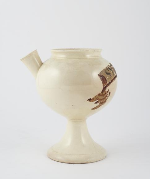 Creamware syrup jar for syrup of roses, English, 1770-1825