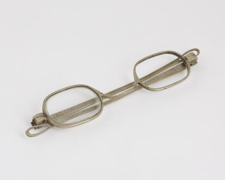 Straight spectacles, silvered metal, English, by Challingsworth