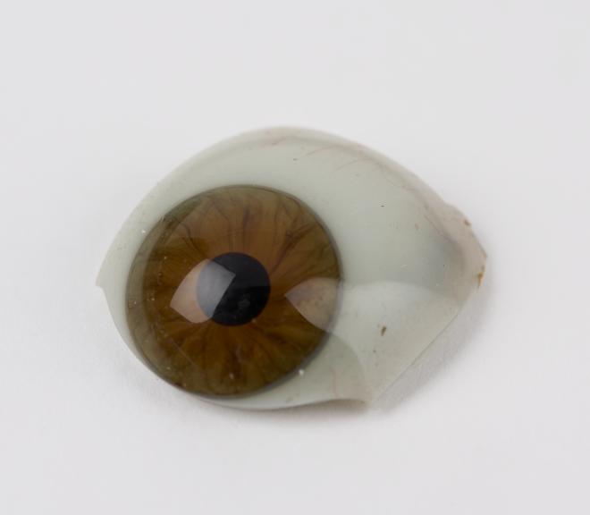 White glass artificial eye, broken, English (?), 1901-1950