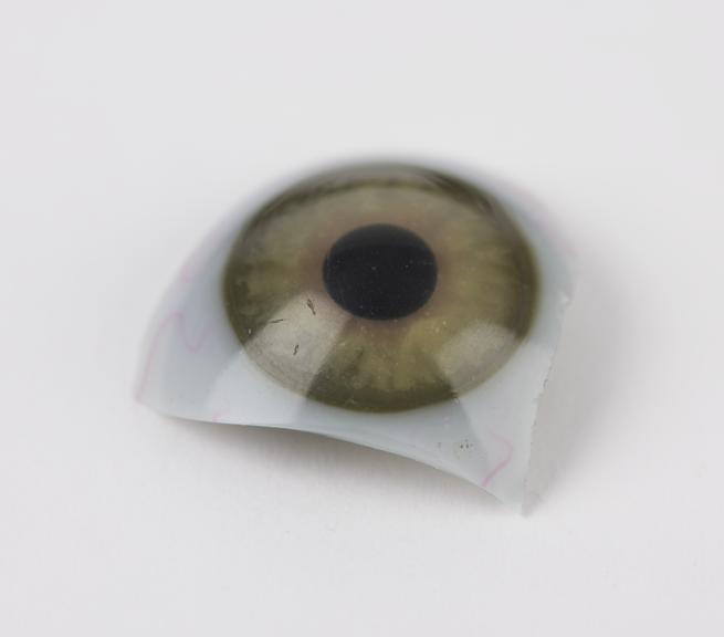 White glass artificial eye, broken, English(?), 1901-1950