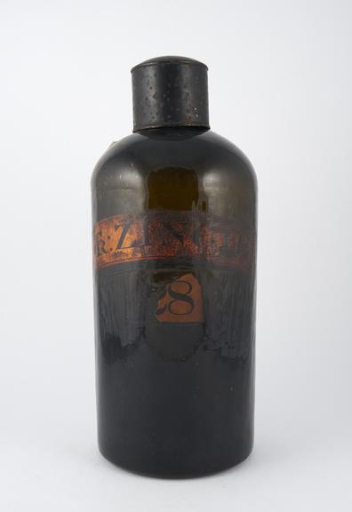 English glass pharmacy bottle, 19th century