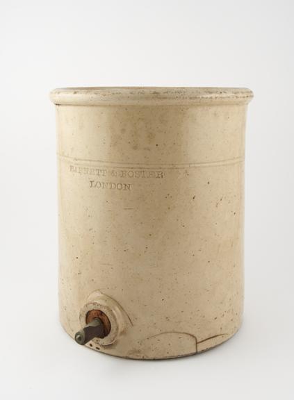 Earthenware dispensing jar, by Barnett and Foster of London