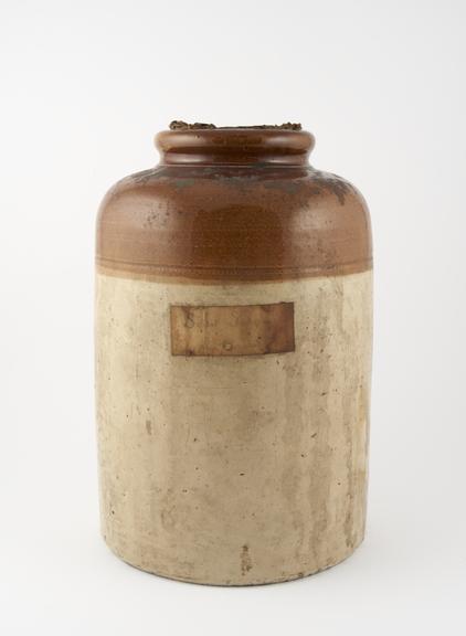 Earthenware storage jar, probably English, 1870-1930