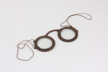 Copy of 17th century bow(?) spectacles, leather co