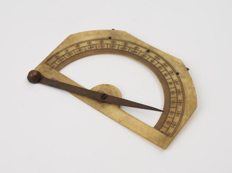 Plastic protractor with brass indicator pin