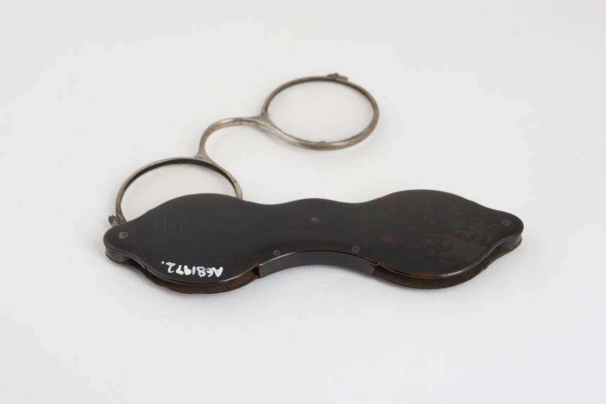 Hand folding spectacles, tortoiseshell and silver, English