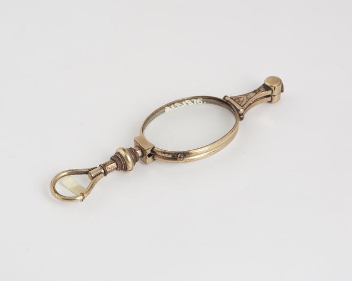 Spectacles, hand, folding, gilt metal, spring mechanism