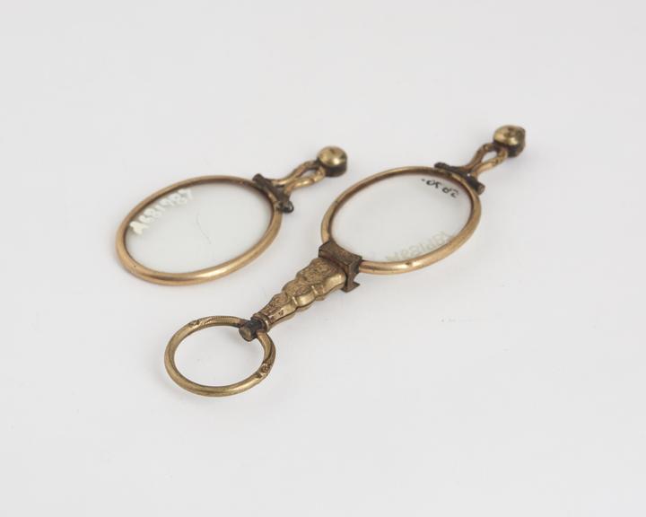 Hand, folding spectacles, gold plated(?), broken, European