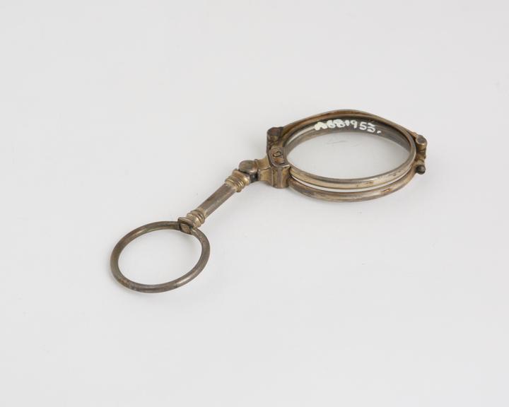 Hand, folding spectacles, silver (gilt)?, English, 1801-1880