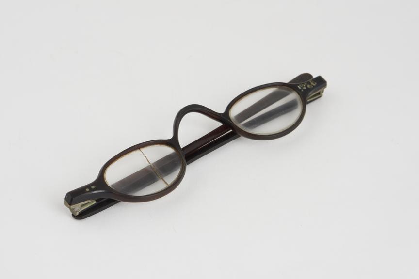 Straight Elkington pantoscopic(?) spectacles, horn