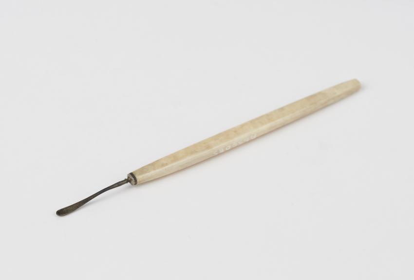 Graefe's eye curette, silver with ivory handle, by Charriere