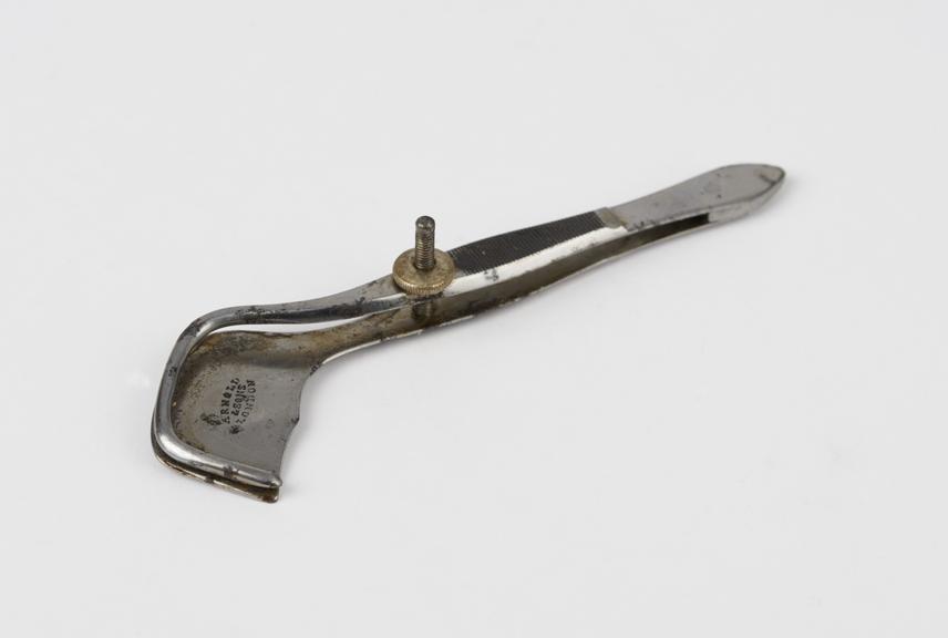 Entropium forceps, steel, by Arnold and Sons of London