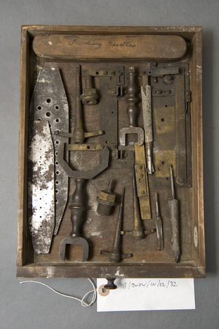 Three brass plates, with screwed on portions