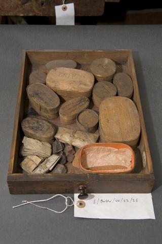 Box containing grey powder, labelled 'clock silvering'