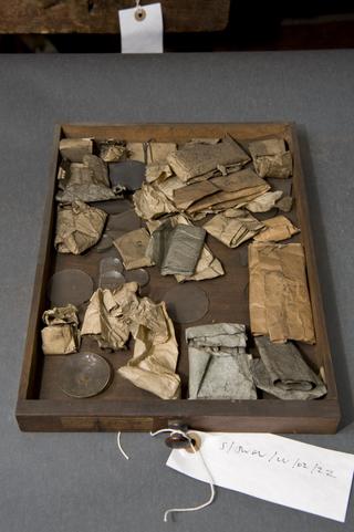 Hairs for telescopes, on piece of wood