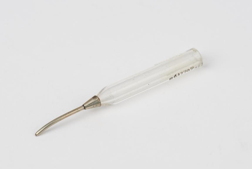 Suction curette, steel and glass, head only, broken