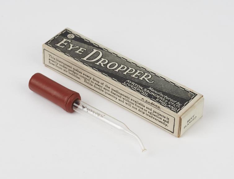 Glass eye dropper, in original cardboard box, by Ayrton