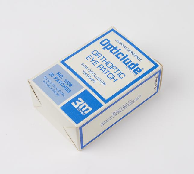 Box containing twenty Opticlude orthoptic eye patches