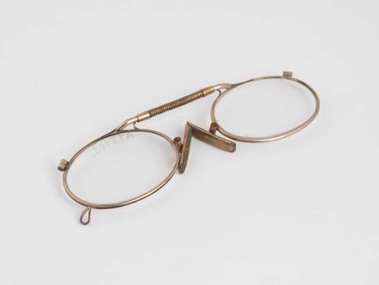 Pince nez spectacles, gilt metal, English, 1870-1920