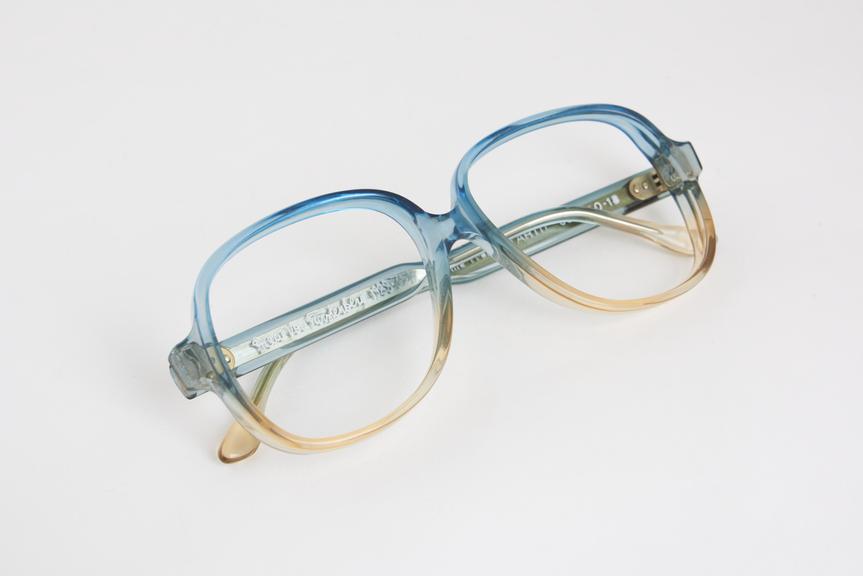 Blue and brown plastic spectacle frames