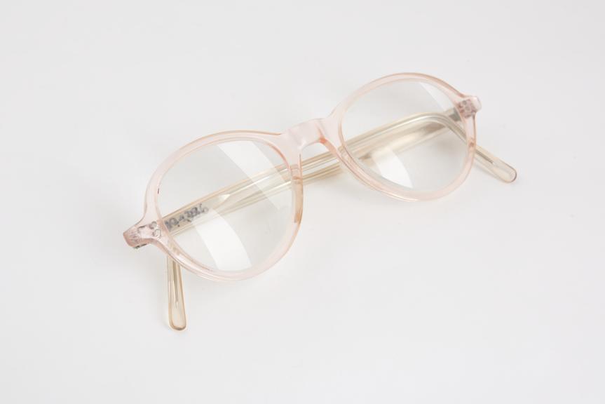 Pair of spectacles, pink plastic, by Rilco, England, 1966