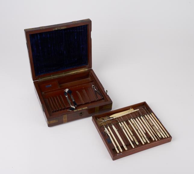 Ophthalmic instrument set, plated metal with ivory handles